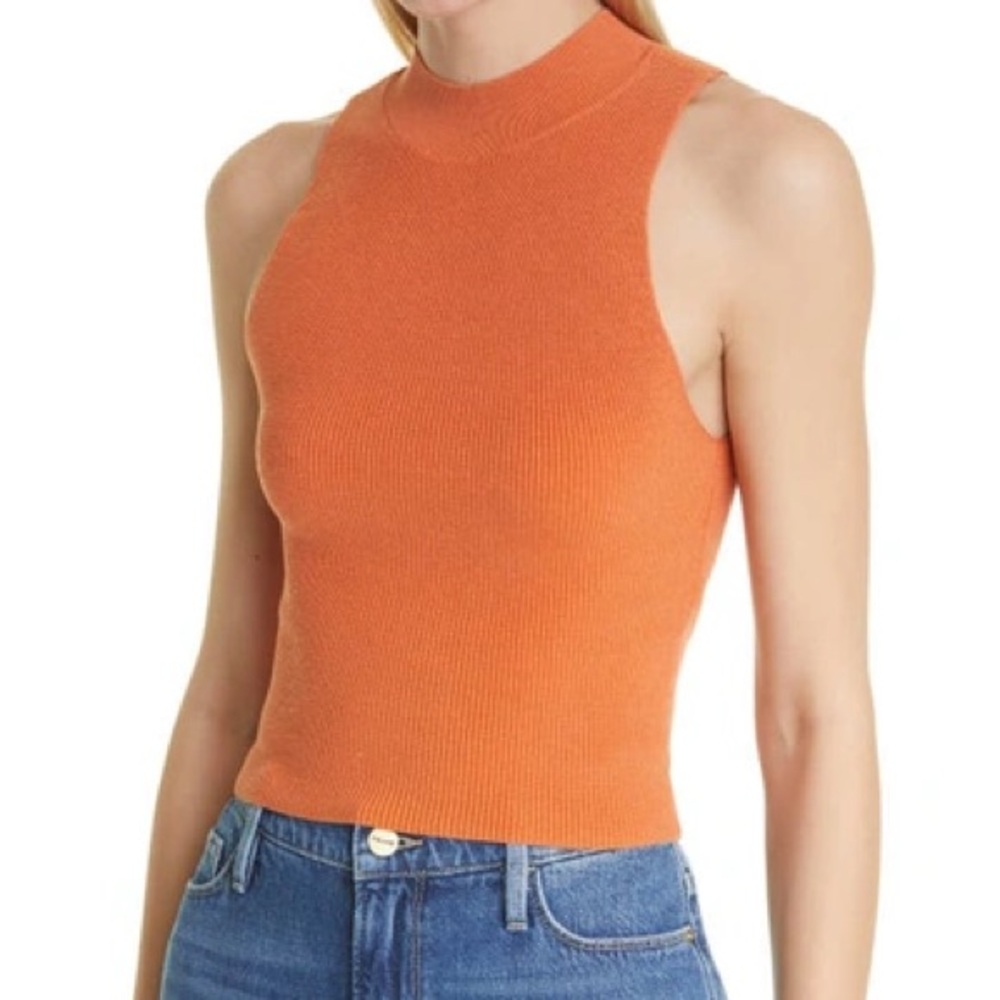 Frame Sleeveless Rib Knit Mock Neck Top